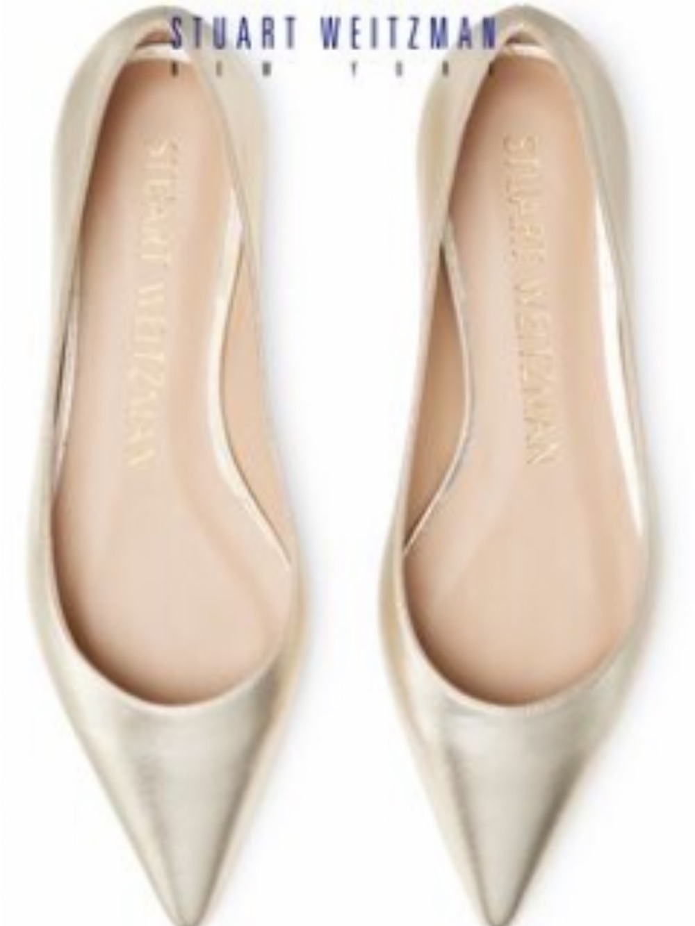 Stuart Weitzman Women's Silver Pointed-Toe Flats 5B - Picture 2 of 6